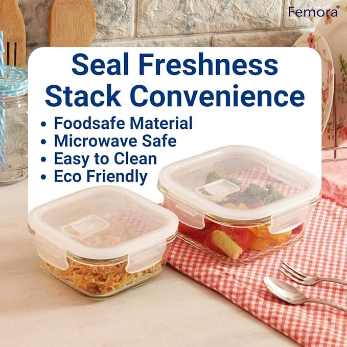 Borosilicate Glass Containers for Kitchen, Storage Box for Kitchen With Air Vent Lid, Set of 3, 180 ml