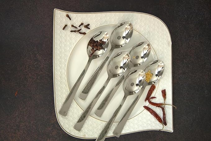 6 Pieces Stainless Steel Spoons Set, Dinner Spoon Length 16 cm, Food Grade Silverware for Home & Kitchen