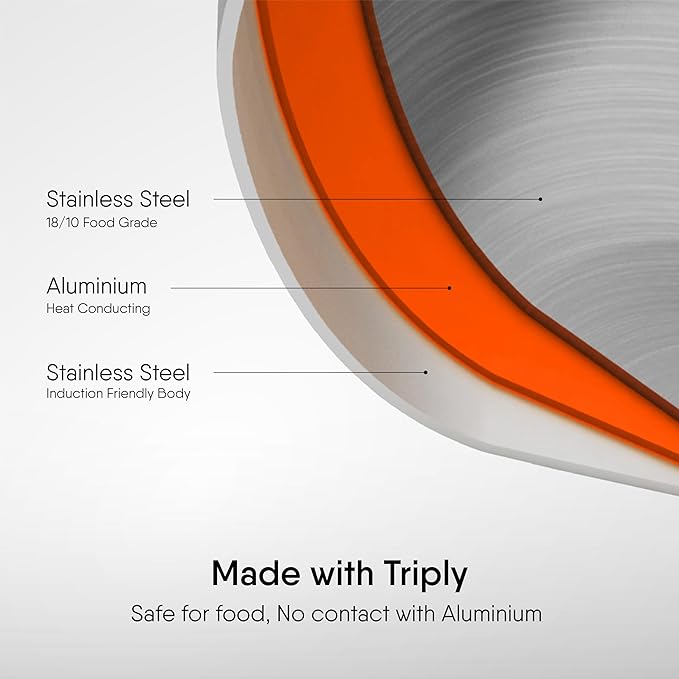 Triply Stainless Steel Tasla With Lid, Tri Ply Tasla Kadai With Induction Base, Artisan 4624, Dia 24 cm