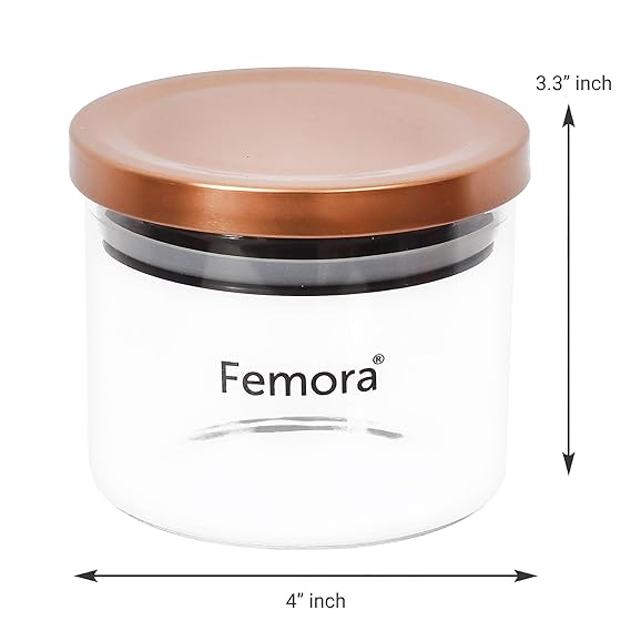 Borosilicate Glass Jar With Golden Metallic Lid, Jars for Kitchen Storage, 300 ml, Set of 2