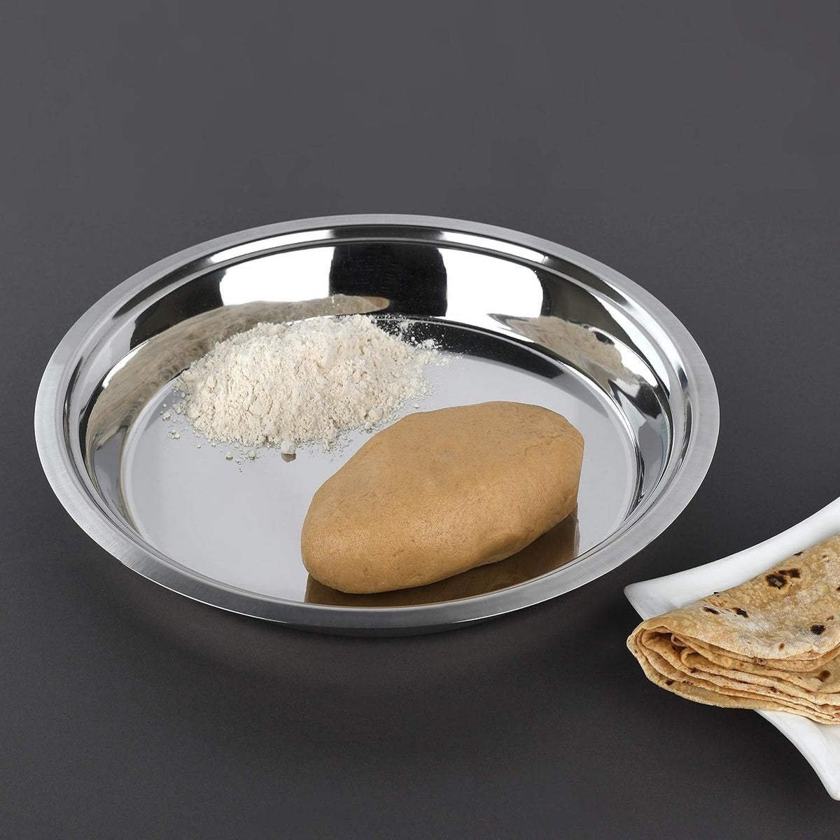 Stainless Steel Parat, Steel Parat for Dough Flour Kneading, Steel Atta Parat for Kitchen (29 cm)
