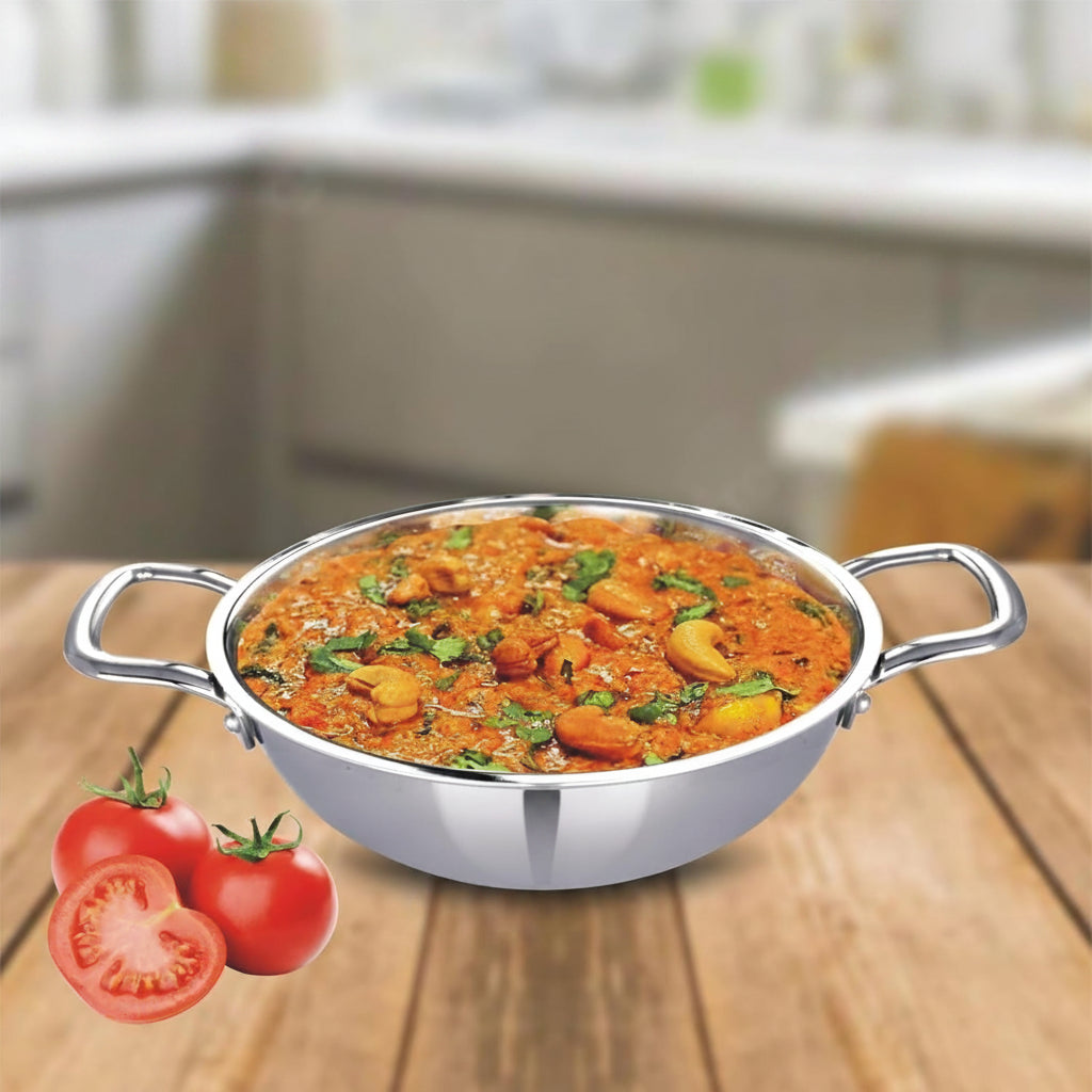 Tri-Ply Stainless Steel Kadai 24 cm 2.8L No Lid Induction Gas