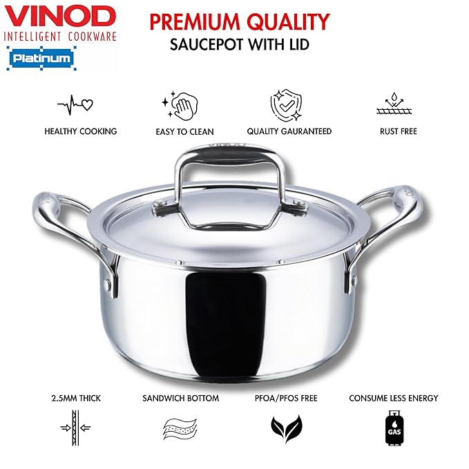 Triply Stainless Steel Saucepot With Stainless Steel Lid 4 L Capacity, 22 cm Diameter, Silver
