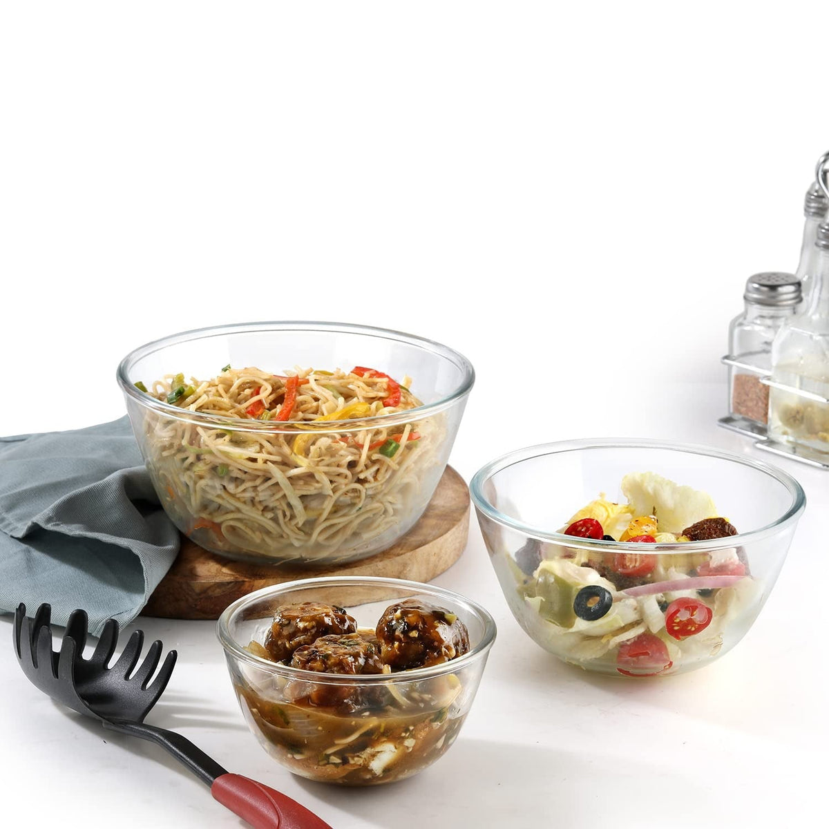 Toughened Glass Mixing Bowl Set Without Lid Set of 3 (500 ml & 1000ml & 1500ml)