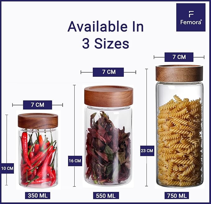 Kitchen Storage Jars Borosilicate Glass With Wooden Lid Air Tight Jar, 550 ml, Pack of 1, Transparent
