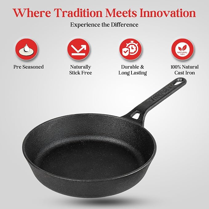Pre Seasoned Cast Iron/Loha Frypan - 24 cm, Naturally Non Stick Skillet Pan for Frying