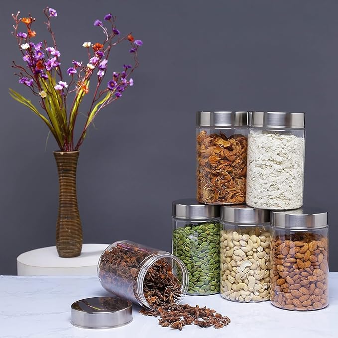 Kitchen Storage Jars Borosilicate Glass With Steel Lid Air Tight Jar, 550 ml, Pack of 2