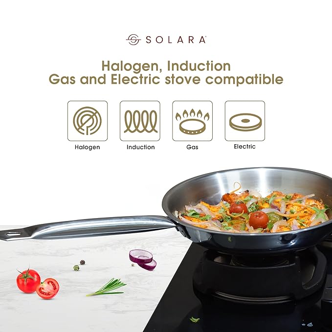 Triply Stainless Steel Frypan With Lid 22 cm, Gas Stove and Induction Friendly Frying Pan