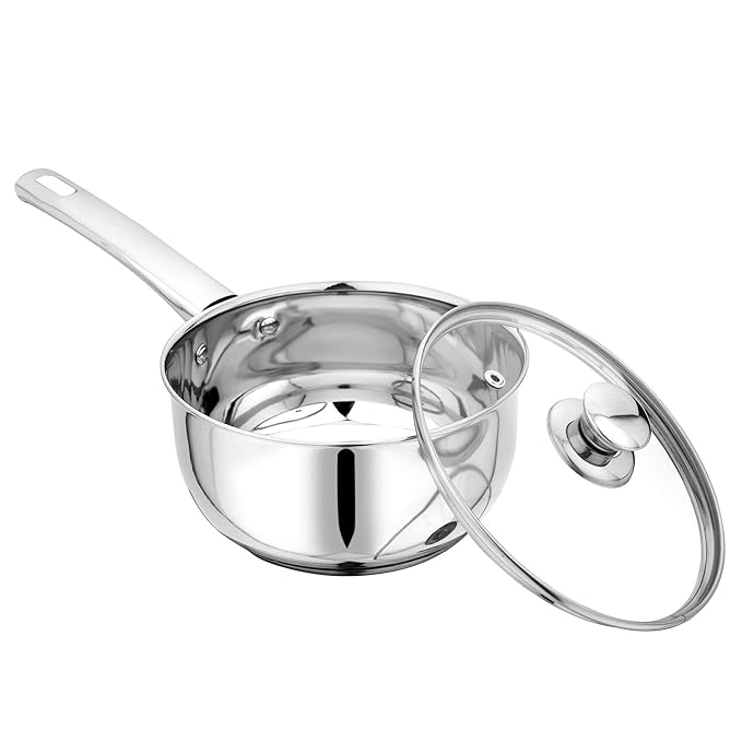 Try Ply Induction Base Stainless Steel Sauce Pan With Knob Glass Lid