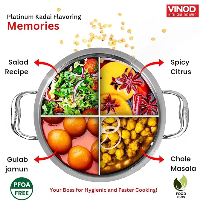 Triply Stainless Steel Extra Deep Kadhai with Lid 4.8 L, 28 cm, 2.5 mm Thick, Kadai for Cooking