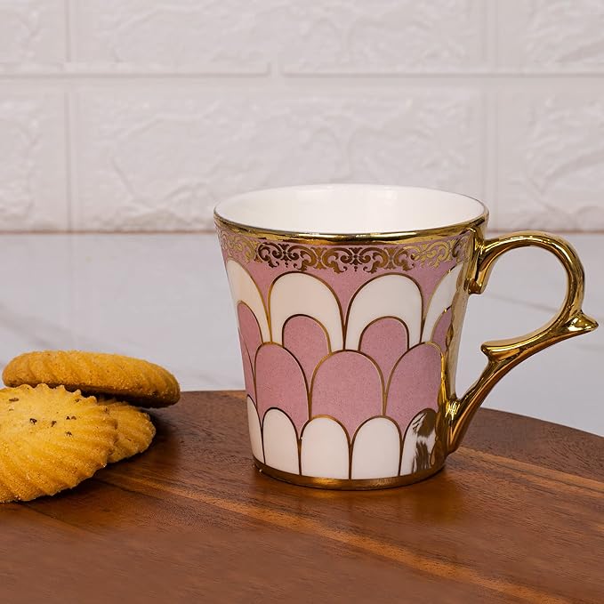 Water Drop Scale Pattern Golden Coffee Mugs, 160 ml, Pink, 6 Pieces Set, Not Microwave Safe