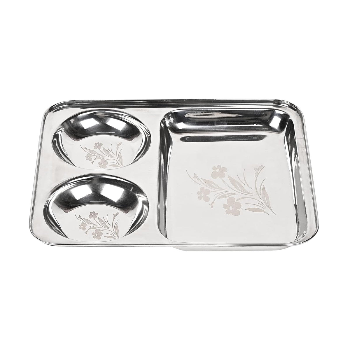 Stainless Steel Laser Partition Plate 3 in1, Bhojan Thali, Dinner Plate Set of 2