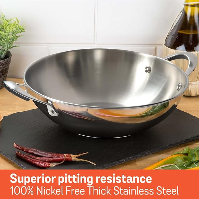 Select Nickel Free Stainless Steel Kadai with Glass Lid 22 cm, 1.91 L Silver