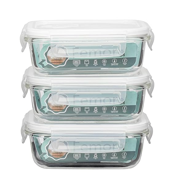 Borosilicate Glass Containers for Kitchen, Storage Box for Kitchen With Air Vent Lid, Set of 3, 400 ml