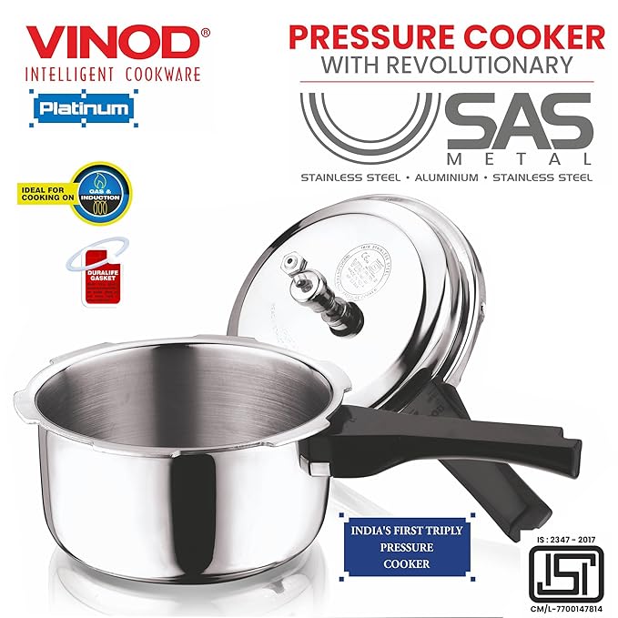 Triply Stainless Steel Outer Lid Pressure Cooker - 1. 5 L, Induction and Gas Stove Friendly, Silver
