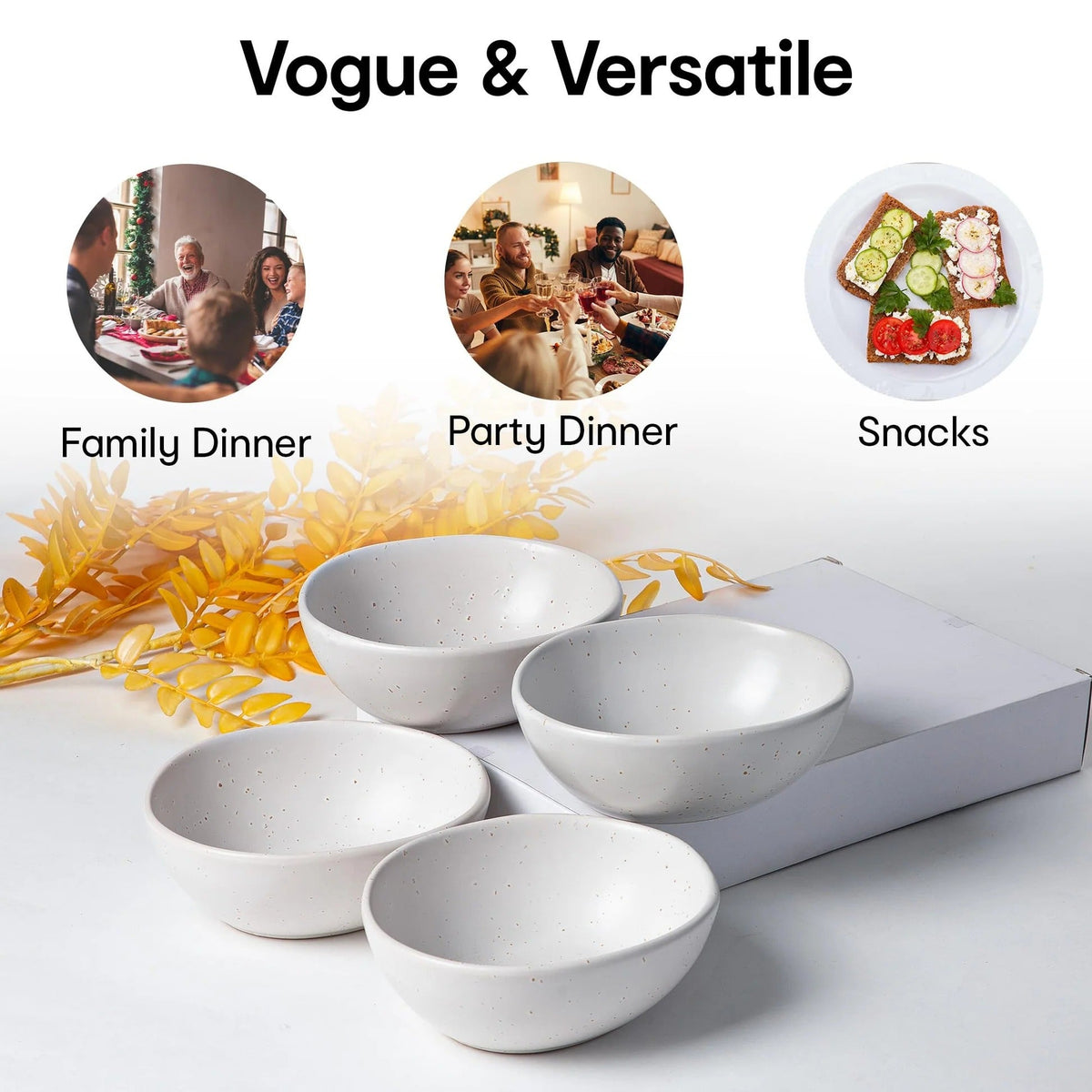 6 inch Bodrum Stoneware Bowls Set of 2 White Soup Salad Dessert Dining Table
