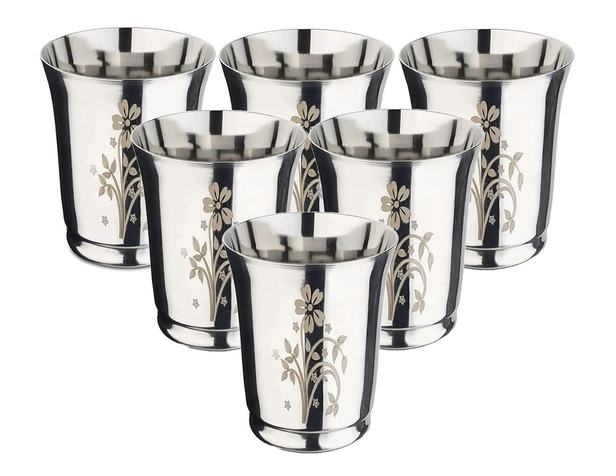 Stainless Steel Water Glasses Pari Design with Laser Flower Design - 350 ml Pari