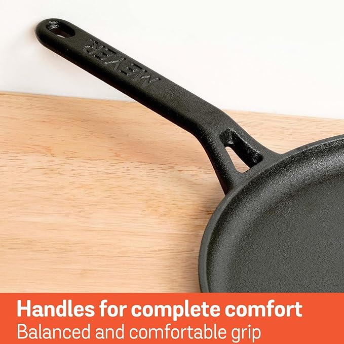 Pre-Seasoned Cast Iron Flat Dosa, Roti, Chapati Tawa Pan with Stick Handle 28 cm, Black