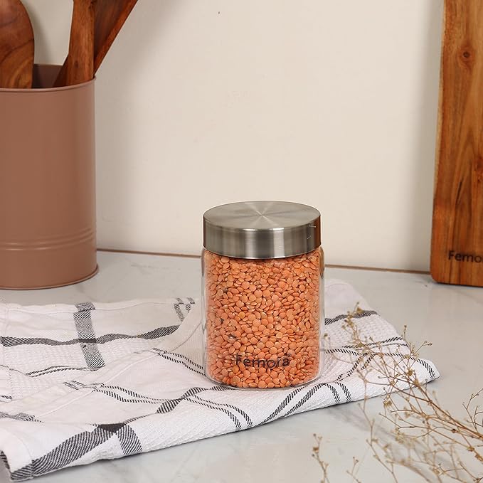 Kitchen Storage Jars Borosilicate Glass With Steel Lid Air Tight Jar, 350 ml, Pack of 2