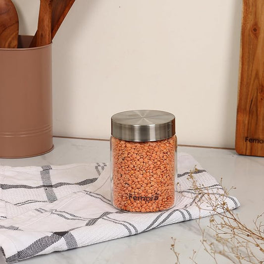 Kitchen Storage Jars Borosilicate Glass With Steel Lid Air Tight Jar, 350 ml, Pack of 2