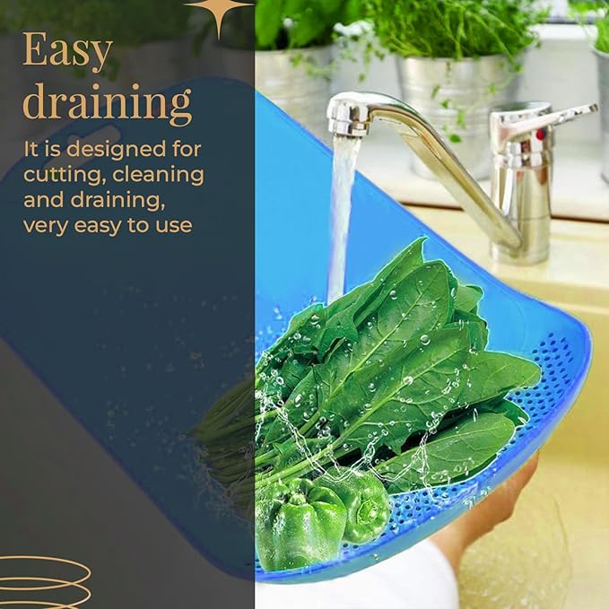 Plastic Cutting-chopping Board With Drainer 1 Unit, Premium-grade Plastic, Blue Colour