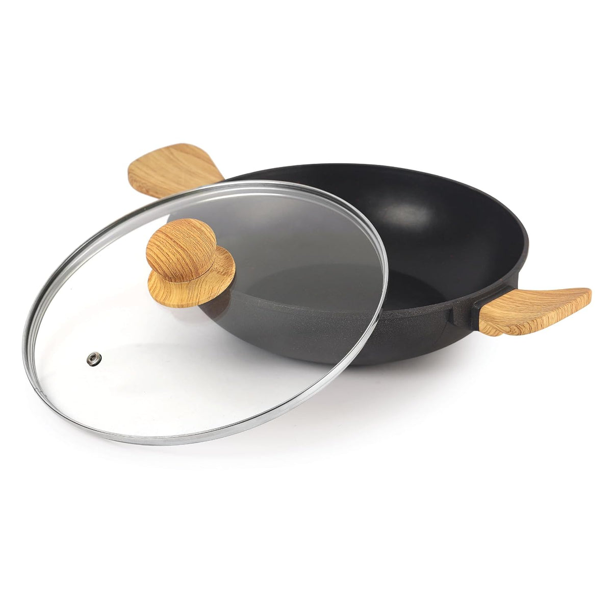 Die Cast Induction Aluminium Kadhai With Glass Lid 24 cm, 4 mm Thickness, Induction Base Kadhai
