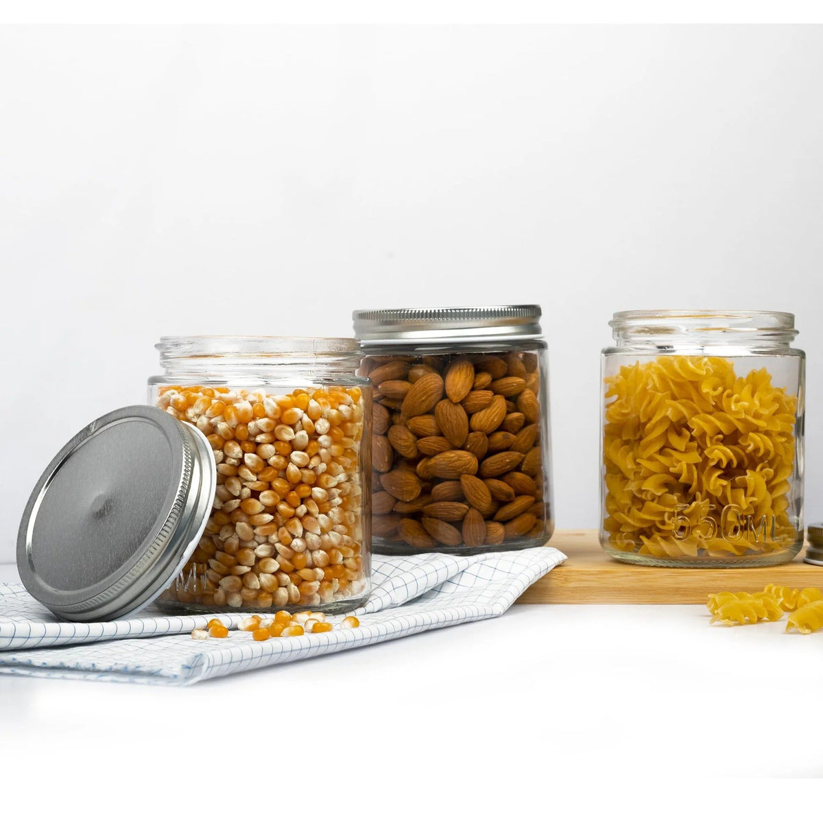 Set of 3 Clear Glass Jars 550 ml, Airtight, Tin Lid, Kitchen Storage