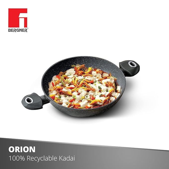 Nonstick 24 cm Shallow Kadai, Glass Lid, 2.3 L