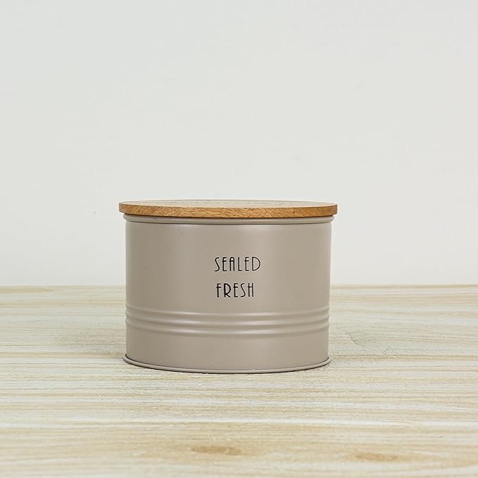 Kitchen Storage Jars Tin Jar With Wooden Lid Air Tight Jar, 300 ml, Pack of 2 - Design 2