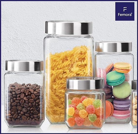 Kitchen Storage Jars Transperent Glass With Steel Lid Air Tight Jar, 2000 ml, Pack of 4