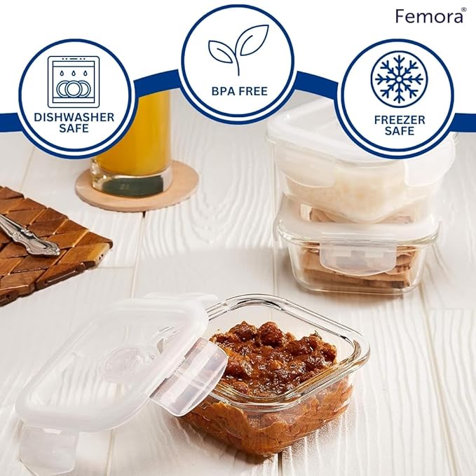 Borosilicate Glass Containers for Kitchen, Storage Box for Kitchen With Air Vent Lid, Set of 3, 180 ml