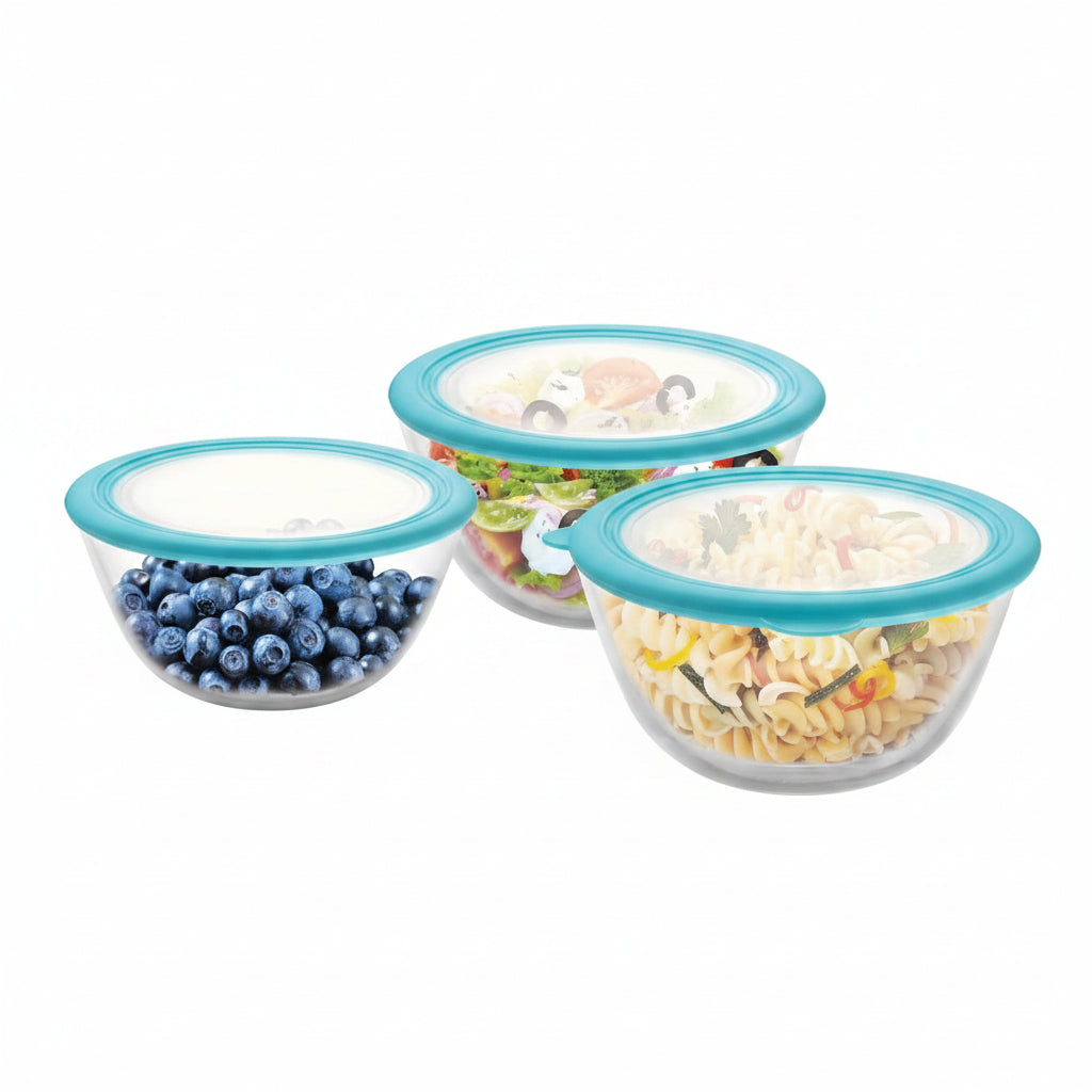 Toughened Glass Mixing Bowl Set Premium Lid Set of 3 (500 ml & 1000ml & 1500ml)