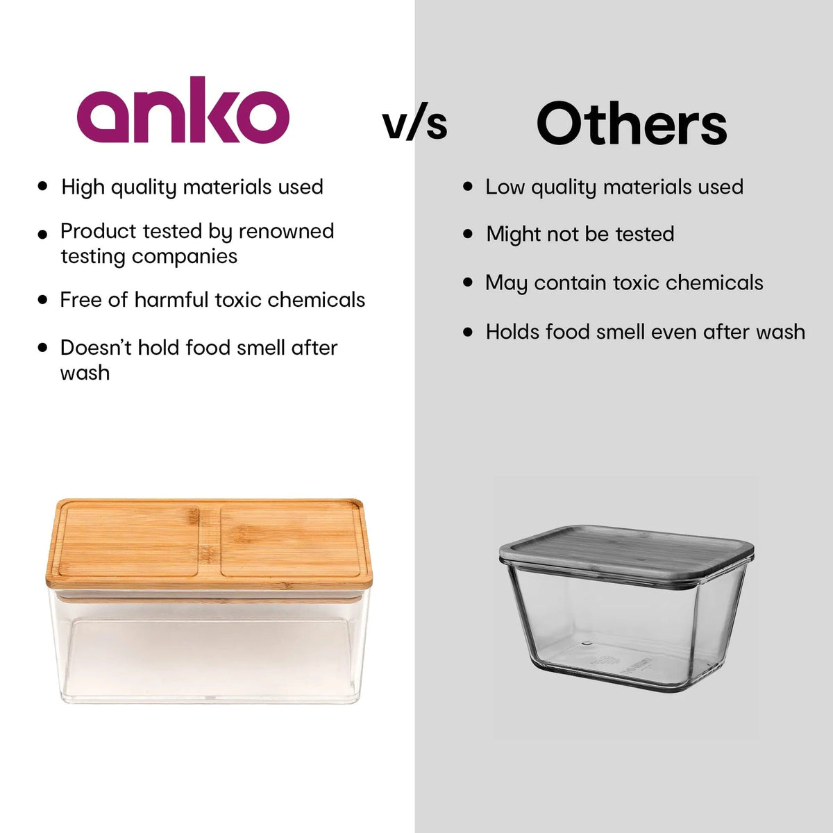 1 L Acrylic Airtight Food Storage Container with Bamboo Wood Lid, BPA-Free, Clear