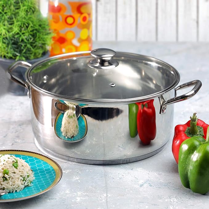 Stainless Steel Saucepot with Glass Lid - 2.2 L, 18 cm, Sandwich Bottom, Rivetted Handle
