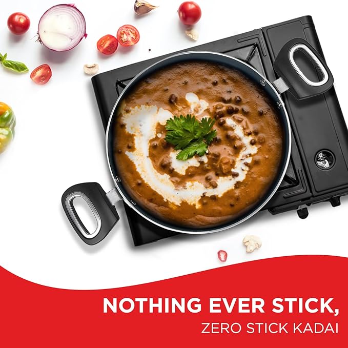 Kadai with Glass Lid - 2.5 L (24 cm), Natural Stick Free Deep Kadhai, Stylish Handle