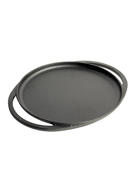 Pre-Seasoned Cast Iron Flat Tawa with 2 Side Handles 30 cm Black