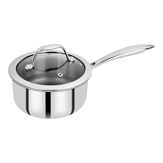 Hitech Triply Non-stick 16 cm Saucepan, 1.6 L Saucepan With Non-stick Mesh Pattern Inside