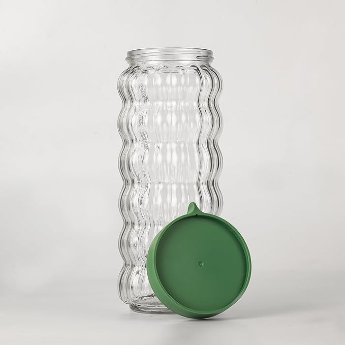 Kitchen Storage Jars Clear Glass With Plastic Stackable Lid Jar, 1000 ml, Set of 4