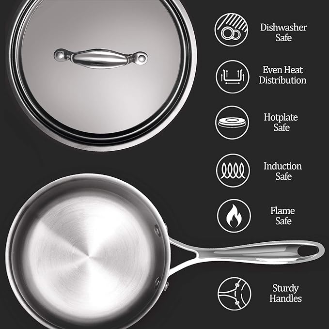 Triply Stainless Steel Sauce Pan with Lid, 14 cm / 1 L