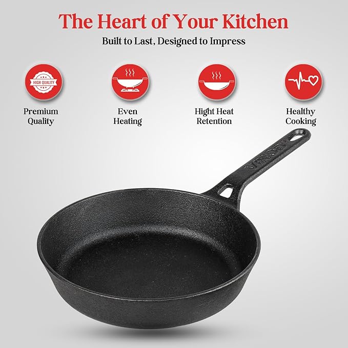 Pre Seasoned Cast Iron/Loha Frypan - 24 cm, Naturally Non Stick Skillet Pan for Frying
