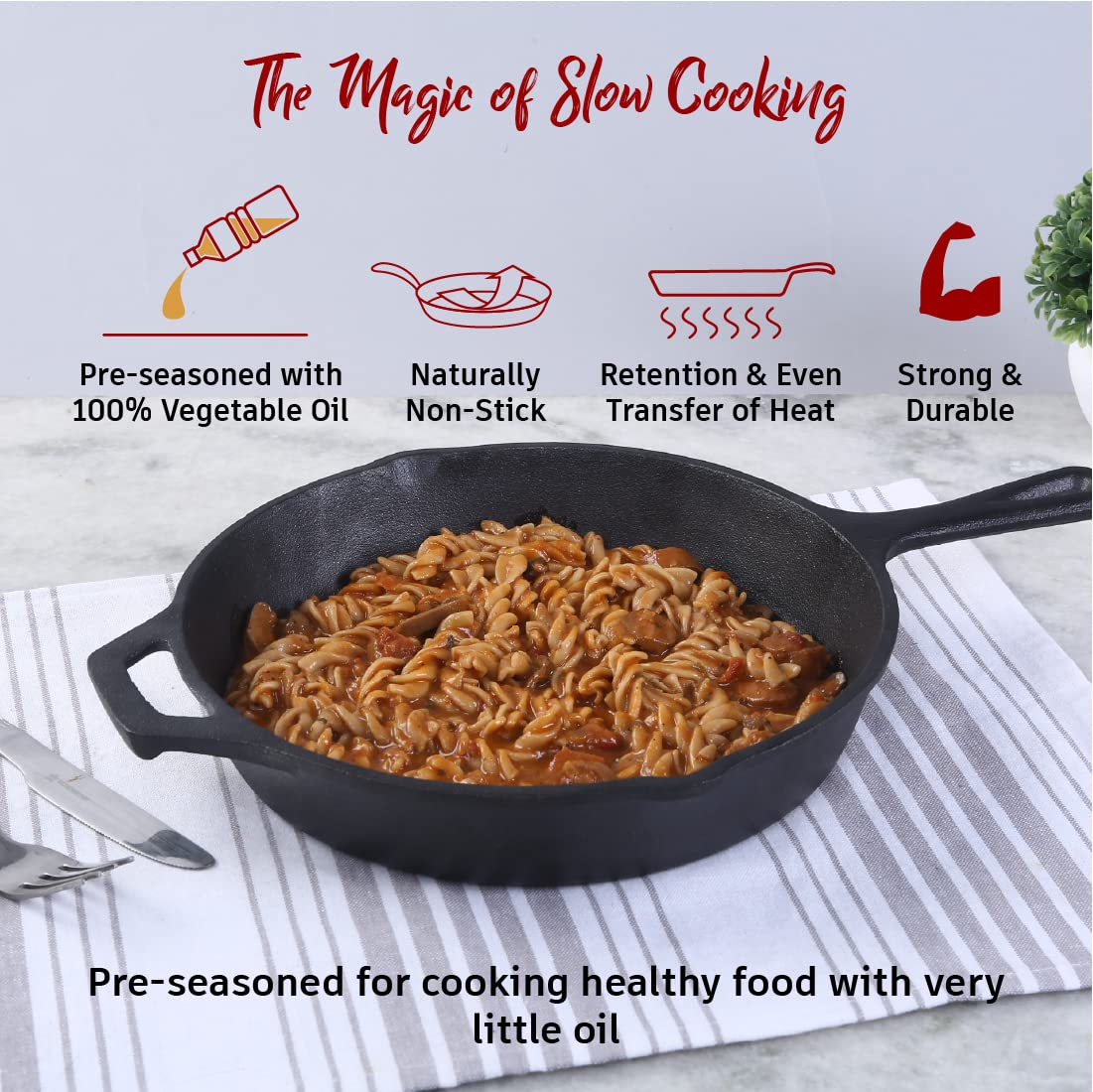 Pre Seasoned 15 cm Cast Iron Fry Pan, Black