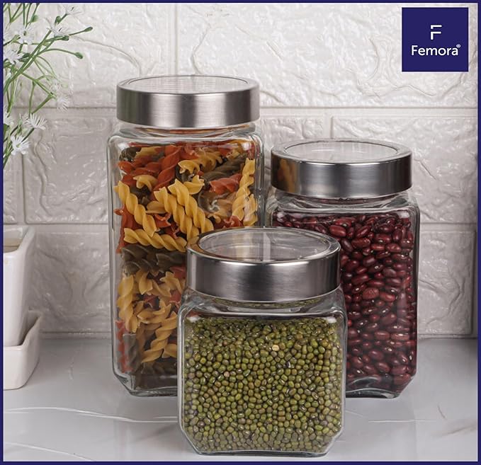 Kitchen Storage Jars Borosilicate Glass With Steel Lid Air Tight Jar, 500 ml, Pack of 1