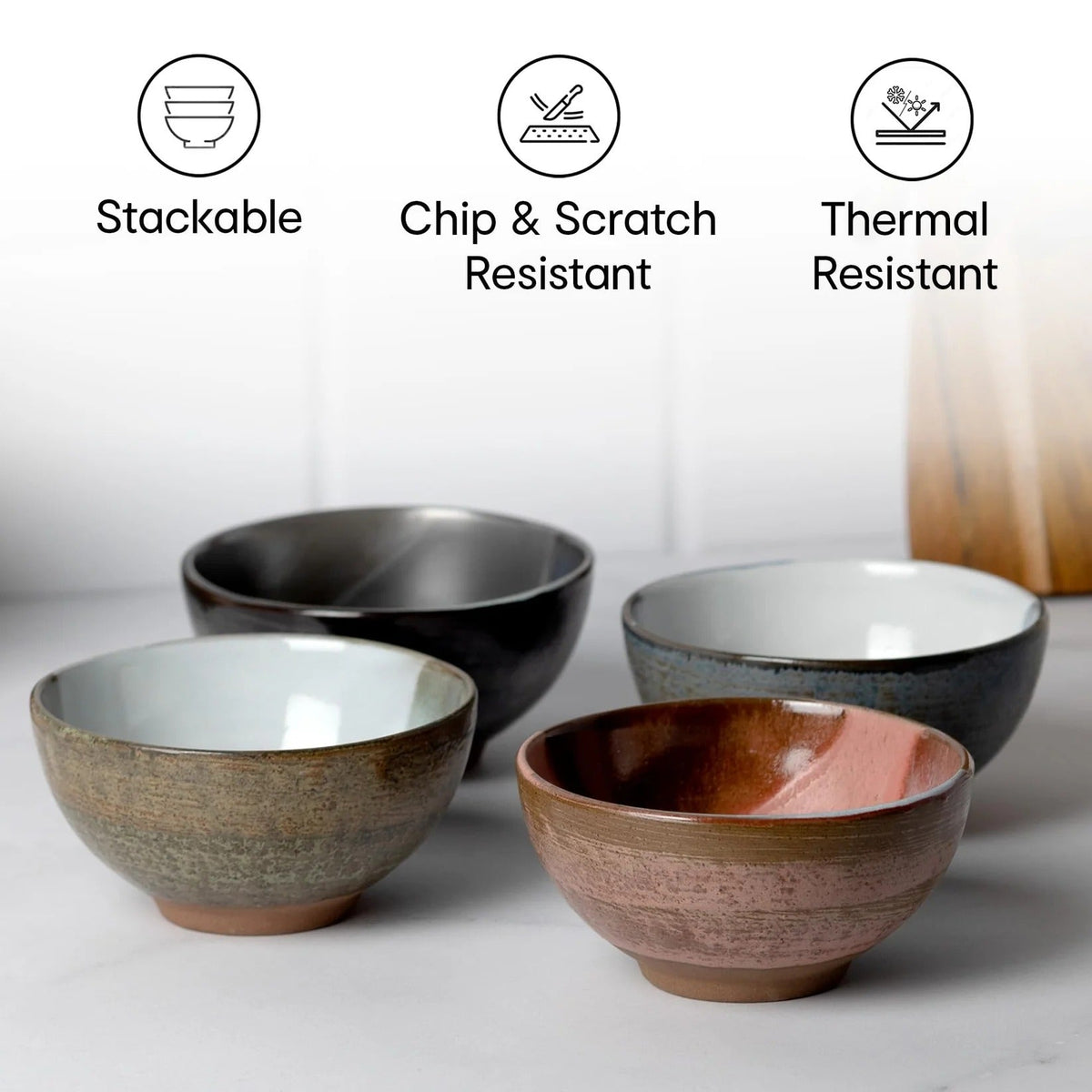Hand Glazed Mini Bowls Set of 4 Terracotta Designer Dessert Cup Pink Grey Brown Rose