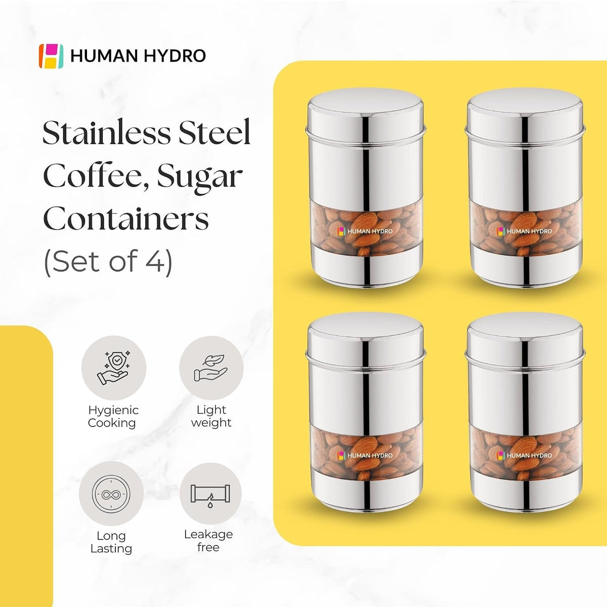 Stainless Steel Storage Containers - Set of 4 (750 ml Each)