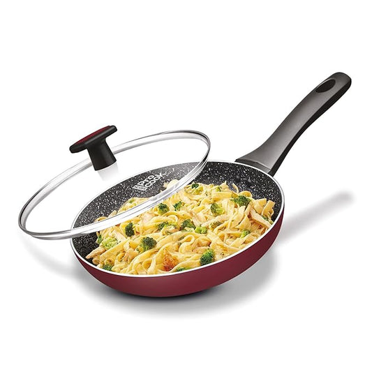 Fry Pan With Glass Lid, 24 cm Frying Pan Burgundy