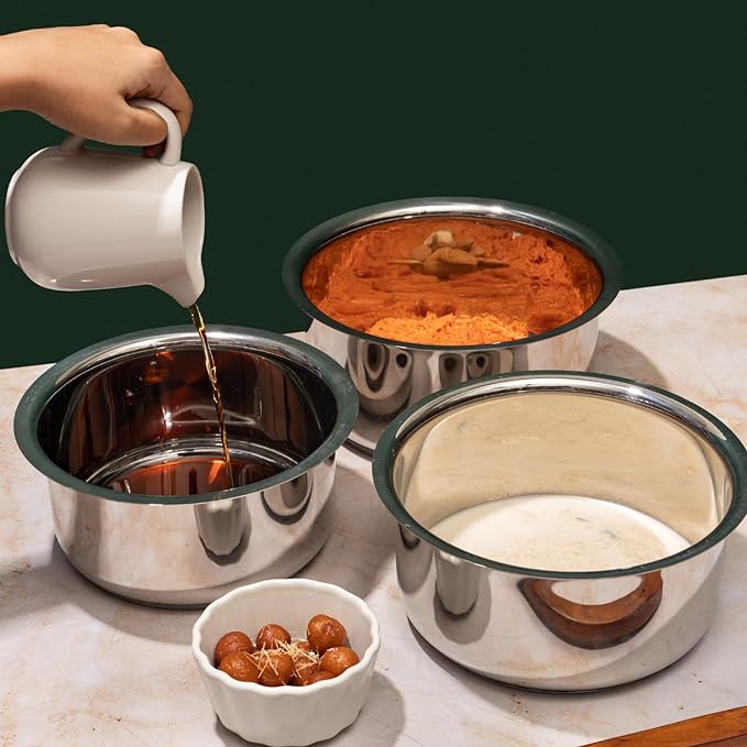 Stainless Steel 3 pc Tope Set with Capacity of 1 L, 1.4 L & 1.8 L with Stainless Steel Lids