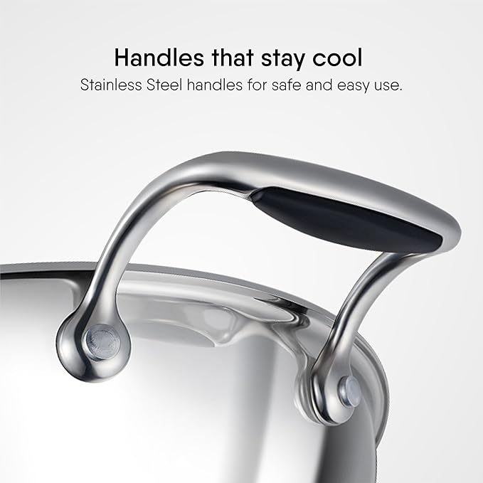 Triply Stainless Steel Kadhai With Lid, Kadai for Cooking, Induction & Gas Stove Compatible, 2.0 L, 22 cm