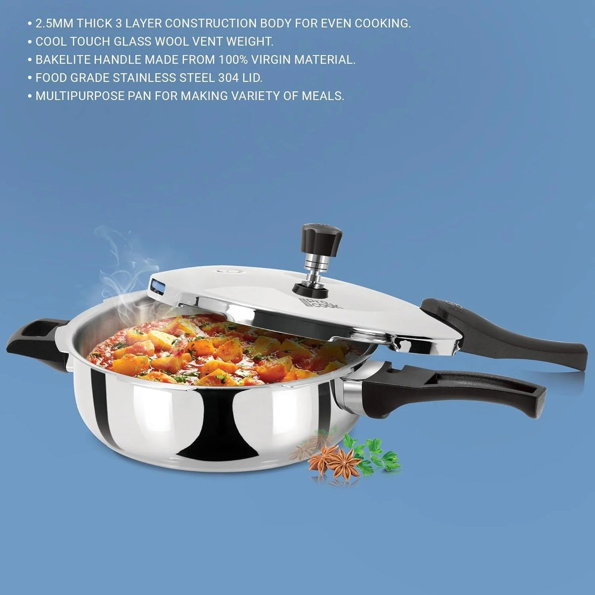 Triply Stainless Steel Pressure Pan 4.5L Outer Lid Induction