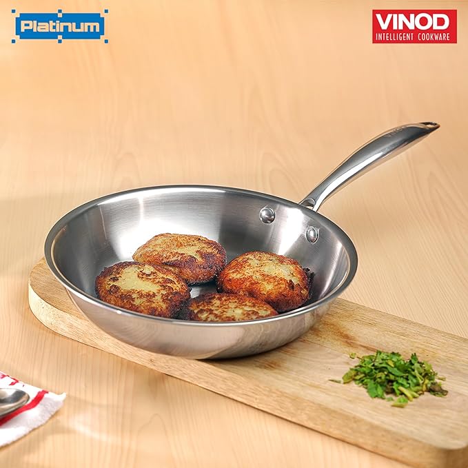 Triply Stainless Steel Frypan 24 cm, 2.5 mm Thick, Steel Pan, Scratch Resistant, Non Toxic