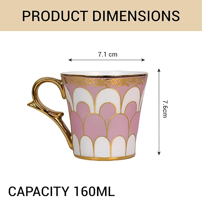 Water Drop Scale Pattern Golden Coffee Mugs, 160 ml, Pink, 6 Pieces Set, Not Microwave Safe